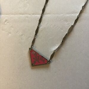 Idlewild Upcycled Jewelry   Pink Prada bag plaque Silver Necklace